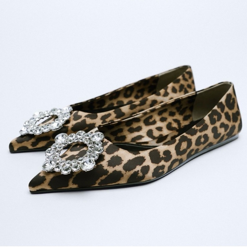 NEW ZARA EMBELLISHED ANIMAL PRINT BALLET FLATS